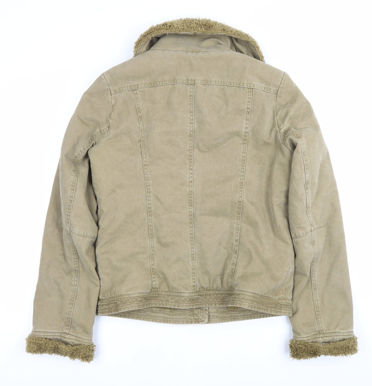 Fat Face Womens Beige Size 12 Canvas Jacket with Faux Fur Lining