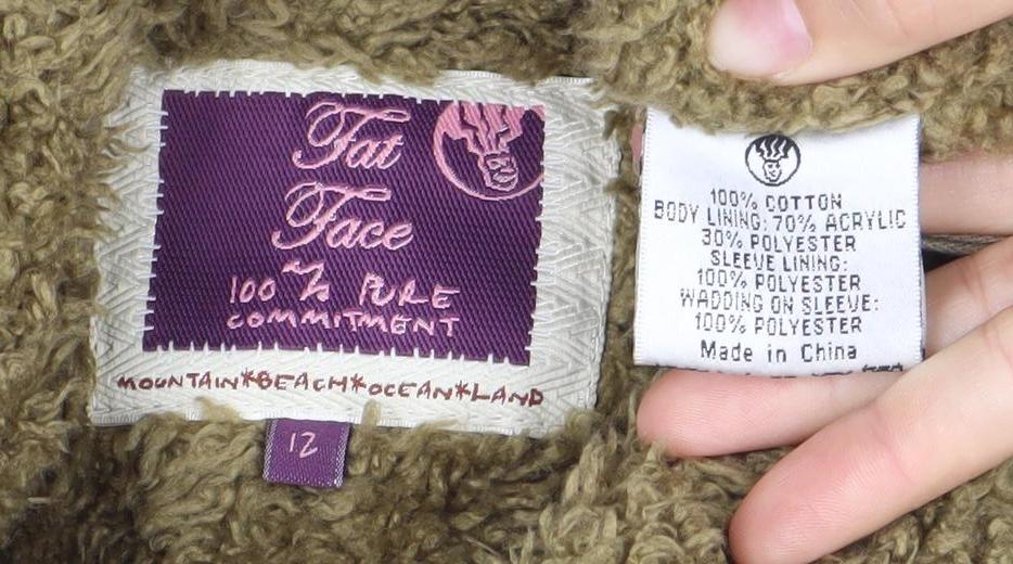 Fat Face Womens Beige Size 12 Canvas Jacket with Faux Fur Lining