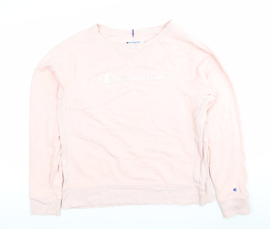 Champion Womens Pink Pullover Sweatshirt L Logo Embroidered Casual