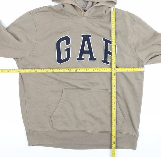 GAP Men’s Beige Pullover Hoodie L Logo Fleece Cotton Blend