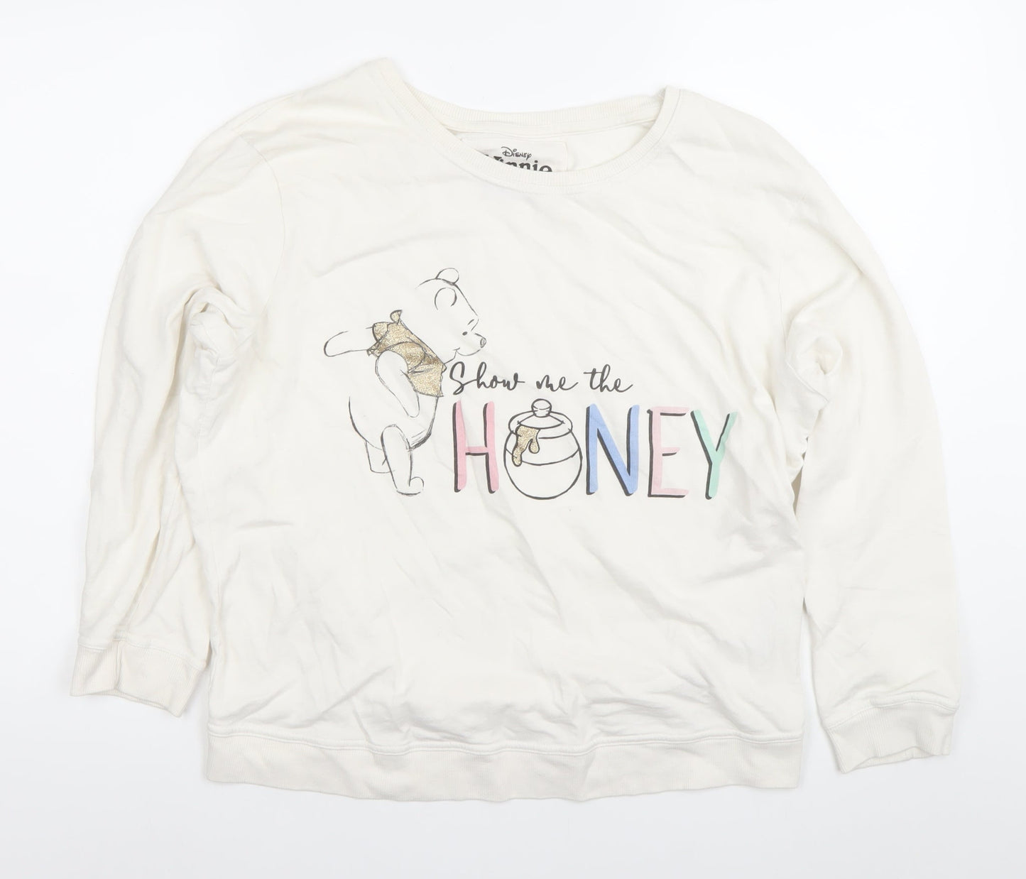 Disney Winnie the Pooh Women’s Ivory Cotton Sweatshirt Jumper Size L