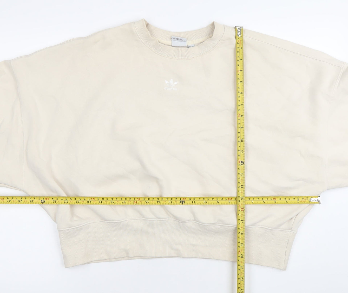 Adidas Womens Beige Crew Neck Sweatshirt Size 14 Relaxed Fit Logo