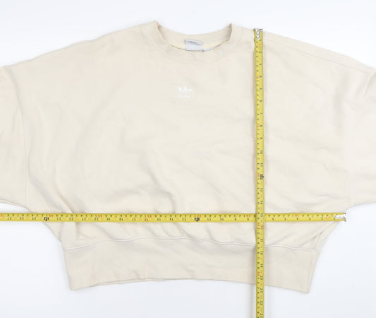 Adidas Womens Beige Crew Neck Sweatshirt Size 14 Relaxed Fit Logo