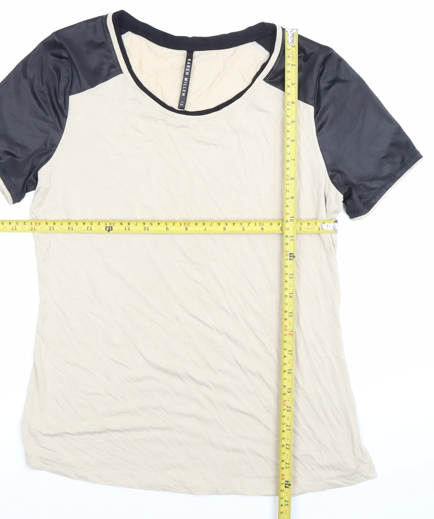 Karen Millen Women’s Beige Black Raglan Short Sleeve T-Shirt Size 12