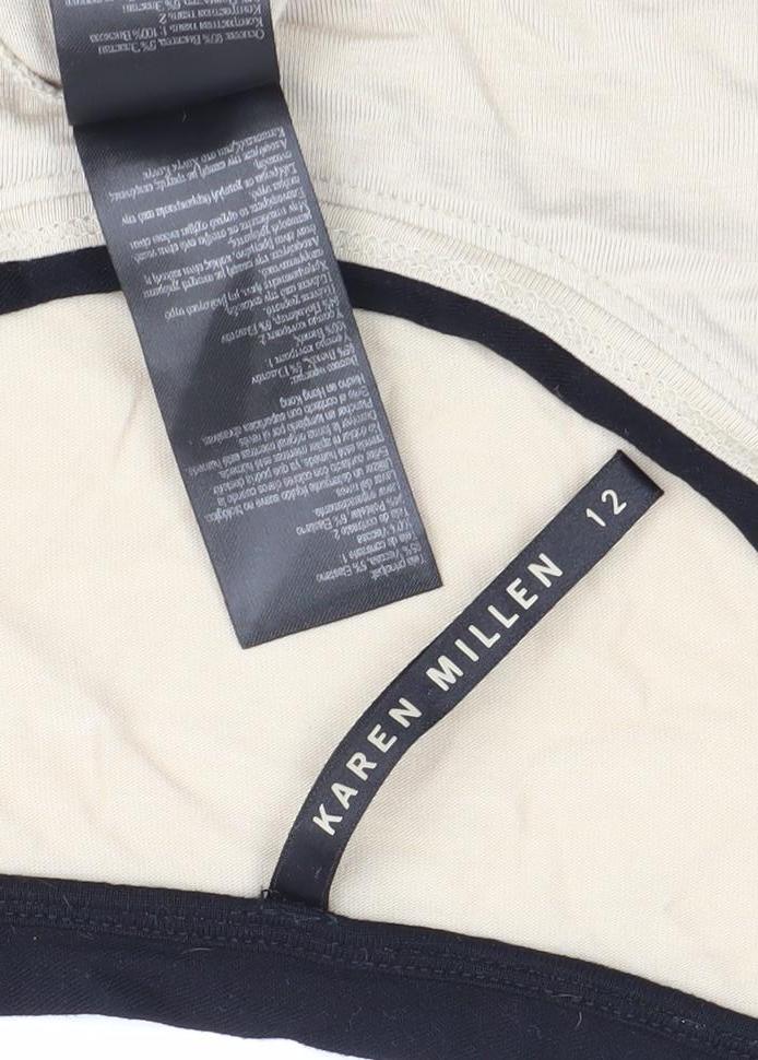 Karen Millen Women’s Beige Black Raglan Short Sleeve T-Shirt Size 12