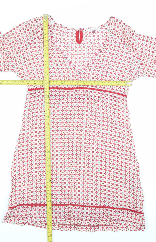White Stuff Womens Pink Geometric Shift Dress Size 10 V-Neck 3/4 Sleeve