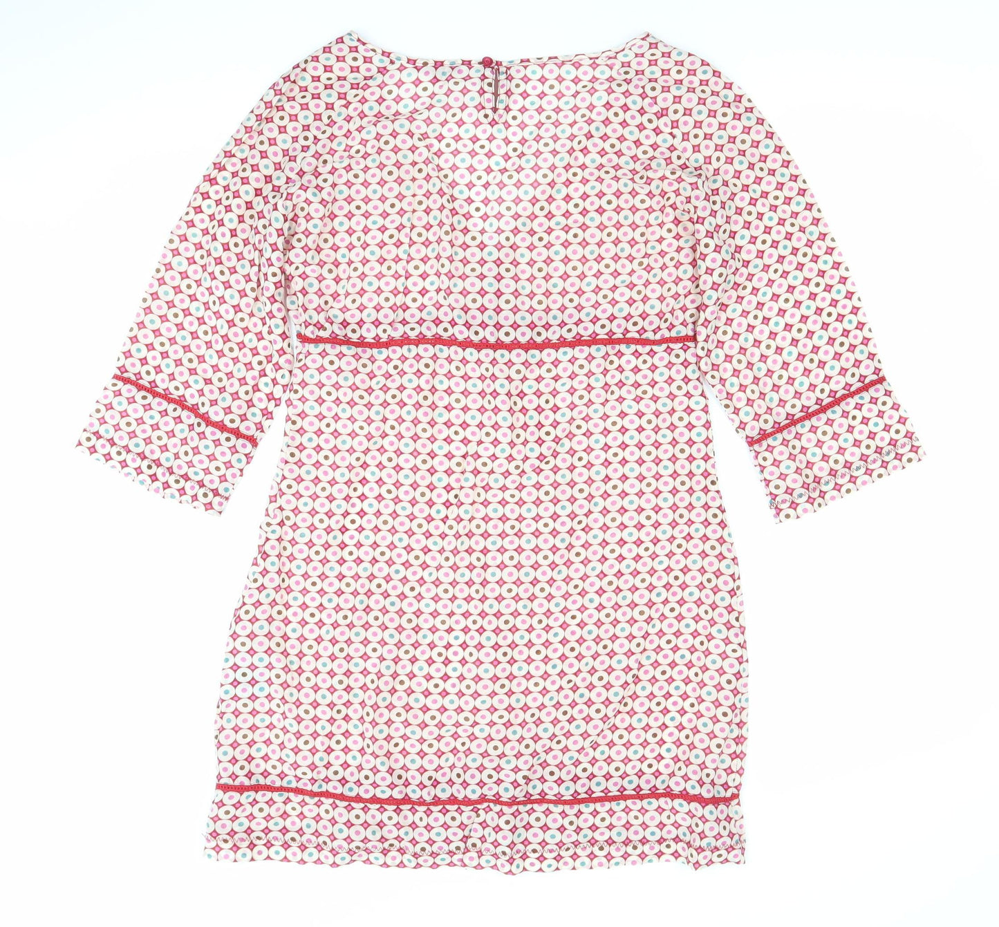 White Stuff Womens Pink Geometric Shift Dress Size 10 V-Neck 3/4 Sleeve