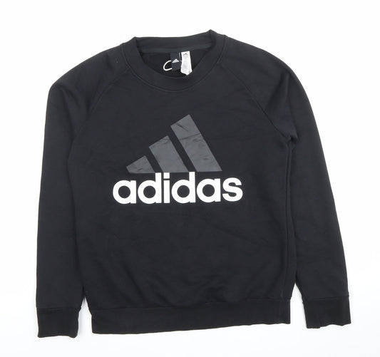 Additional front view of Adidas women’s black pullover sweatshirt, size UK 12, logo sports top