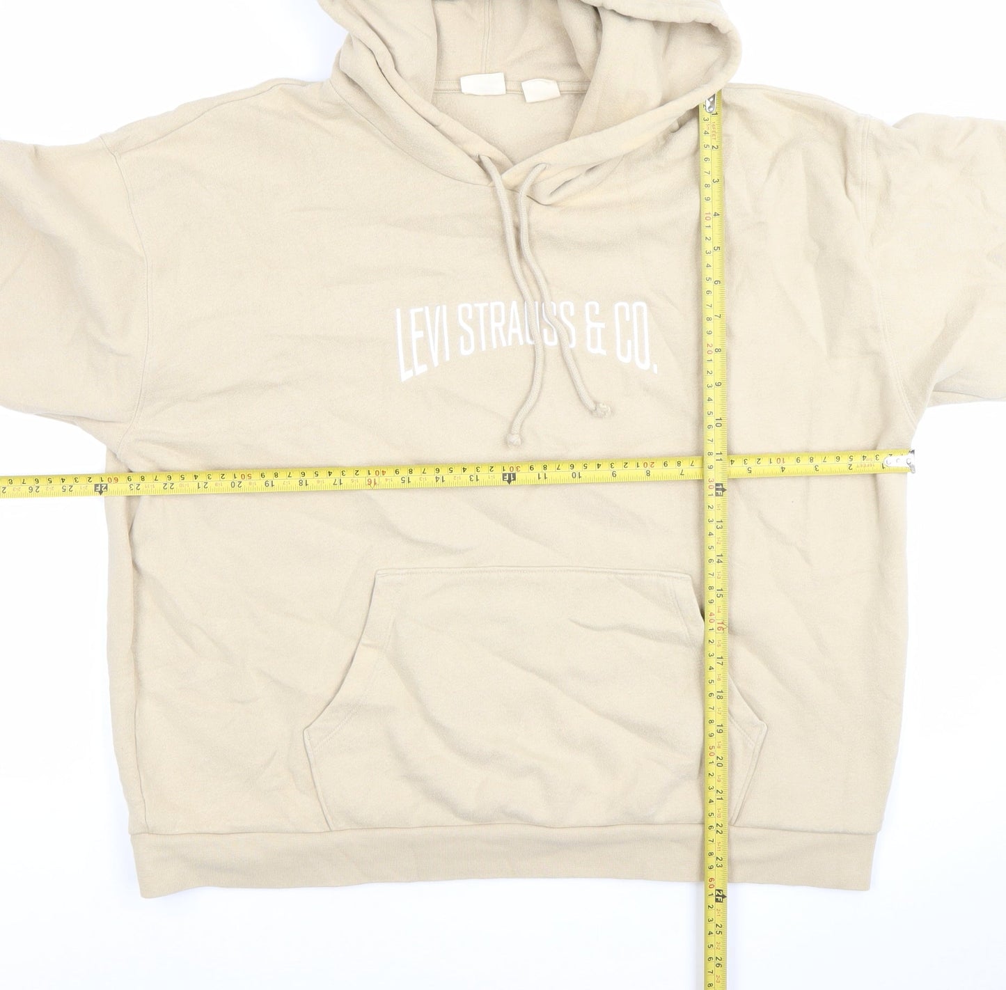 Levi's Womens Beige Pullover Hoodie L Logo Print Casual Fleece