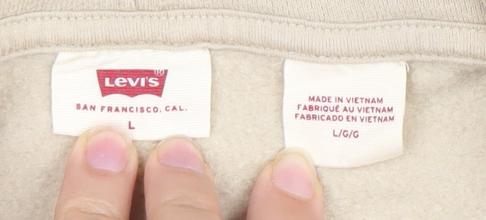 Levi's Womens Beige Pullover Hoodie L Logo Print Casual Fleece