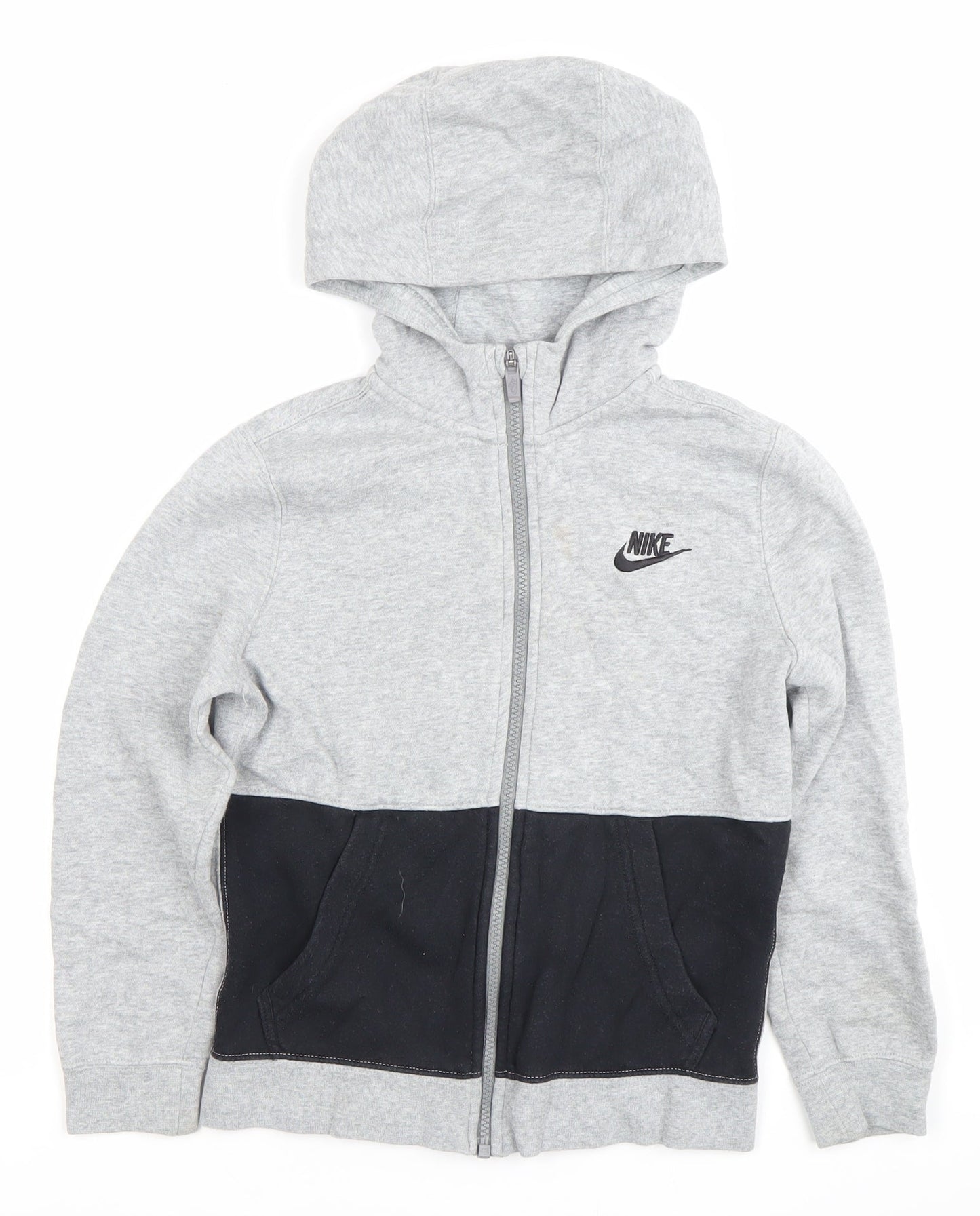 Nike Boys Grey Black Full Zip Hoodie 8-10 Years Logo Sportswear