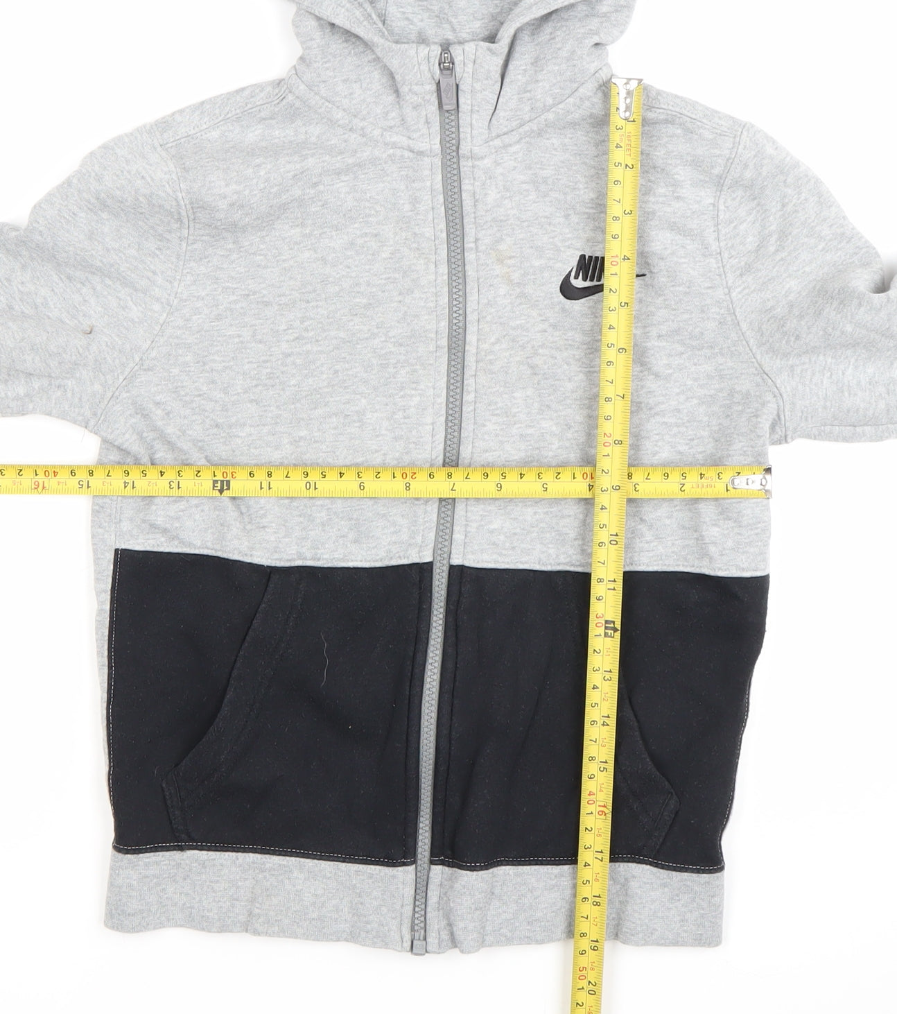 Nike Boys Grey Black Full Zip Hoodie 8-10 Years Logo Sportswear
