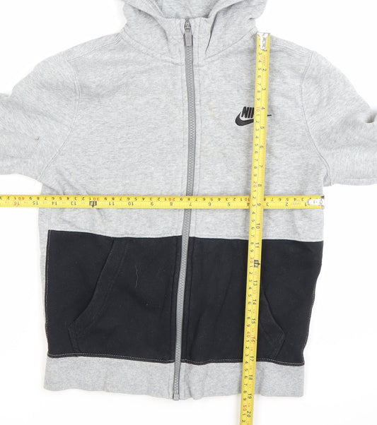Nike Boys Grey Black Full Zip Hoodie 8-10 Years Logo Sportswear