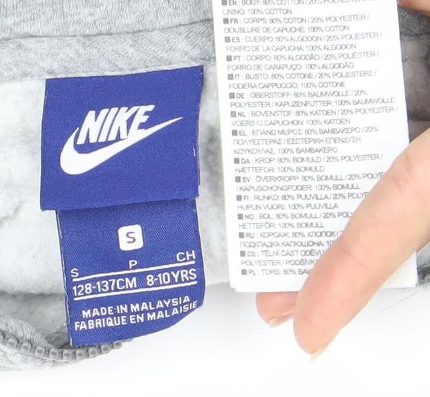 Nike Boys Grey Black Full Zip Hoodie 8-10 Years Logo Sportswear