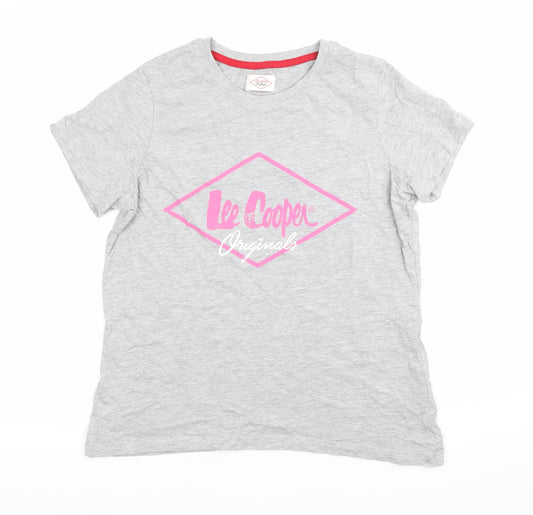 Lee Cooper Womens Grey Logo T-Shirt Size 12 Short Sleeve Cotton Blend