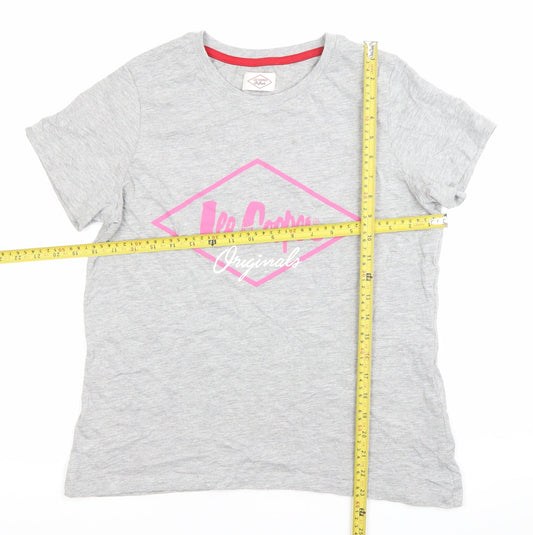 Lee Cooper Womens Grey Logo T-Shirt Size 12 Short Sleeve Cotton Blend