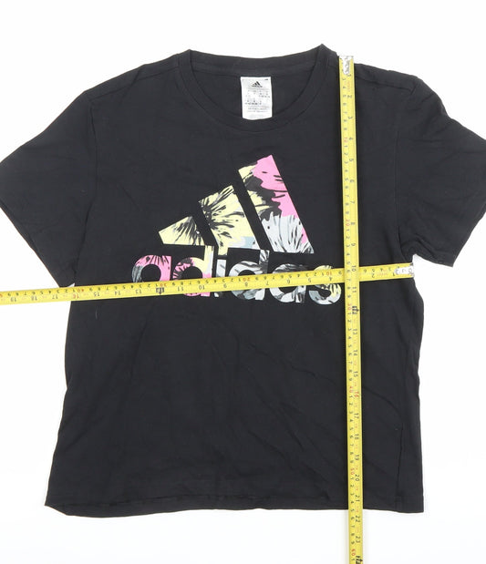 Adidas Women’s Black Cotton Logo T-Shirt Size S 8-10 Short Sleeve