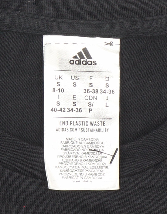 Adidas Women’s Black Cotton Logo T-Shirt Size S 8-10 Short Sleeve