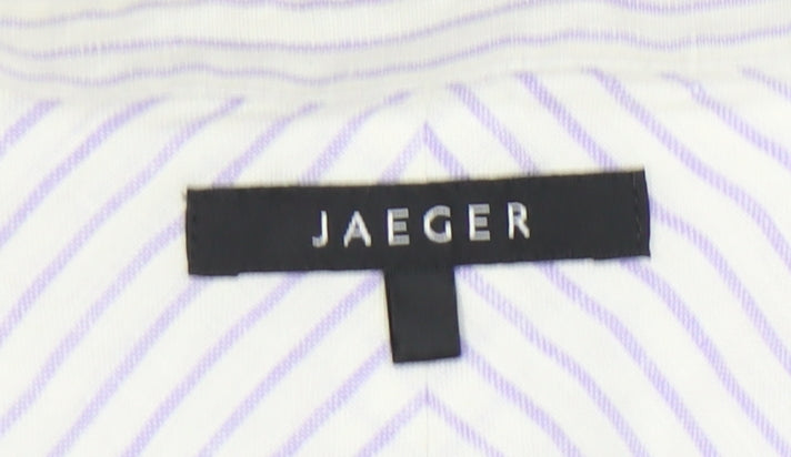 Jaeger Womens White Striped Linen Button-Up Shirt UK 18 3/4 Sleeve
