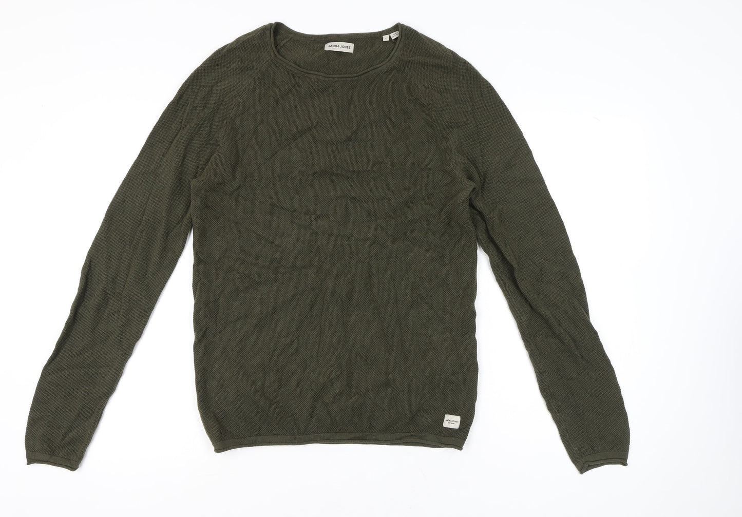 Jack & Jones Men’s Green Cotton Waffle-Knit Jumper Size L