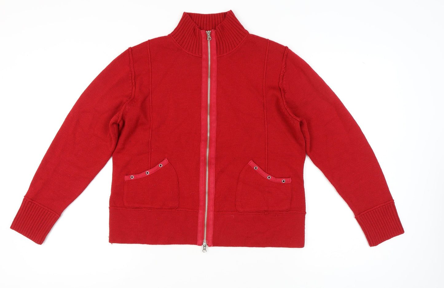 Lakeland Women’s Red Wool Blend Cardigan Size 16 Full Zip Pockets