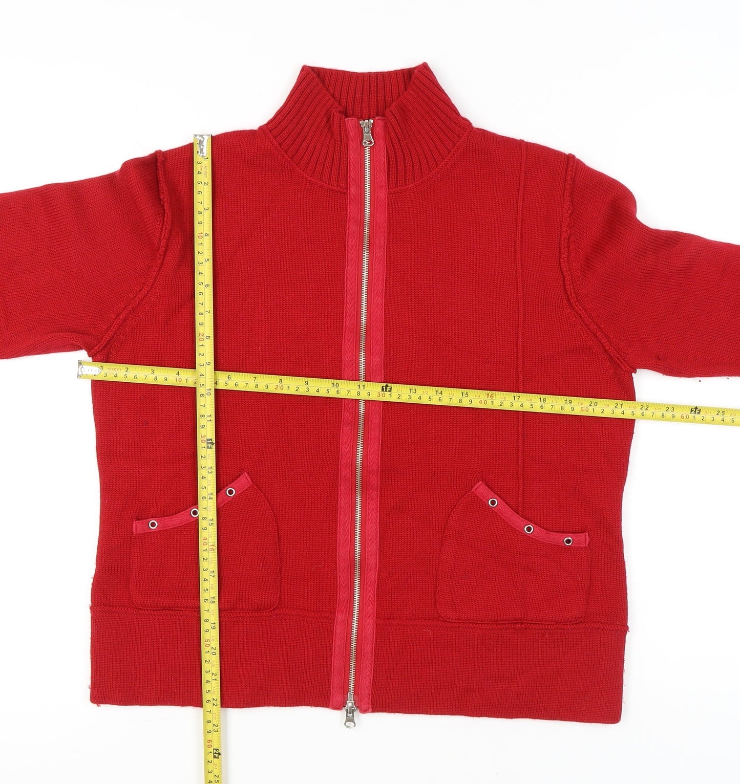Lakeland Women’s Red Wool Blend Cardigan Size 16 Full Zip Pockets