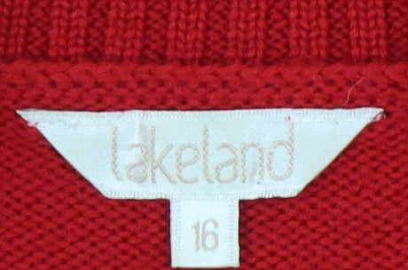 Lakeland Women’s Red Wool Blend Cardigan Size 16 Full Zip Pockets