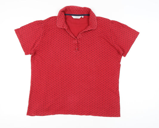 EWM Womens Red Polka Dot Cotton Polo Shirt Size L 16-20