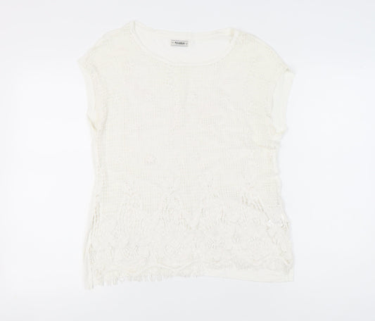 Pull&Bear Womens Ivory Lace Crochet T-Shirt Size 8 Casual Summer