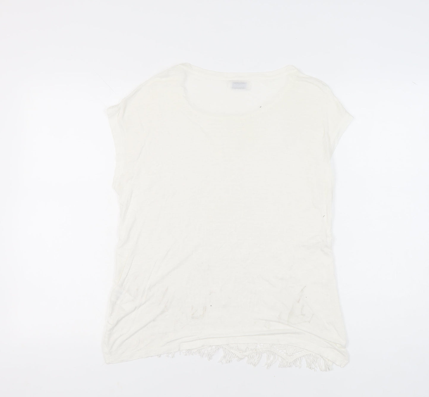 Pull&Bear Womens Ivory Lace Crochet T-Shirt Size 8 Casual Summer