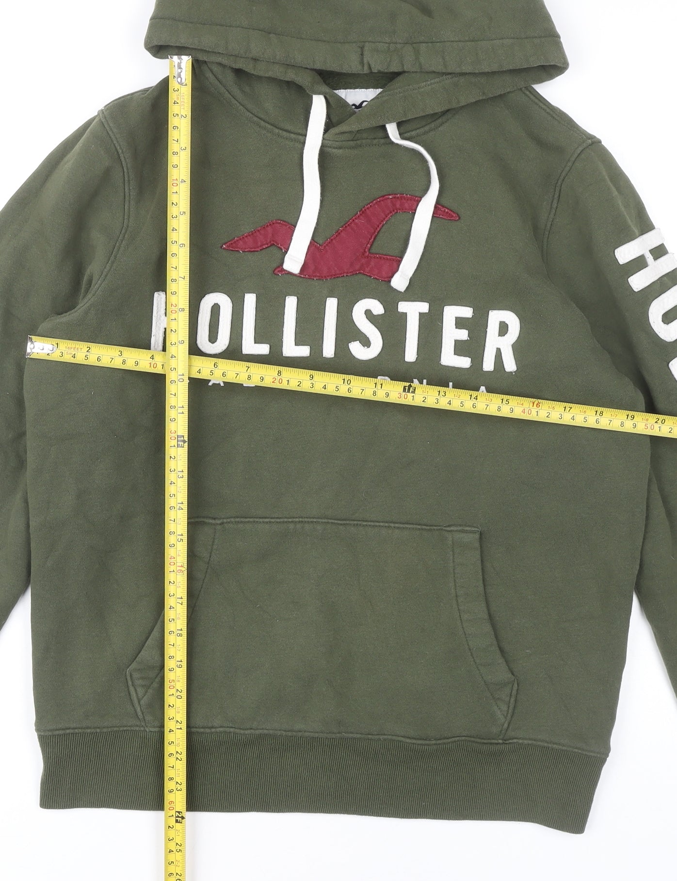 Hollister Mens Green Pullover Hoodie Small Logo Embroidered Fleece