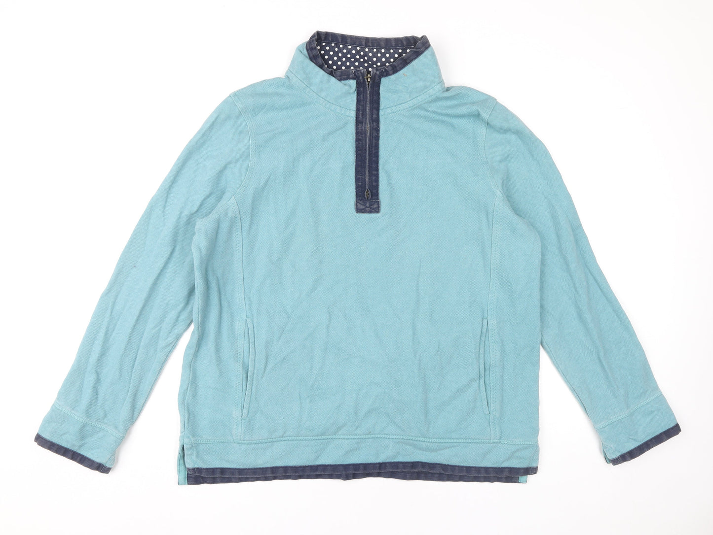 Fat Face Women’s Blue 1/4 Zip Sweatshirt UK 16 Cotton Casual