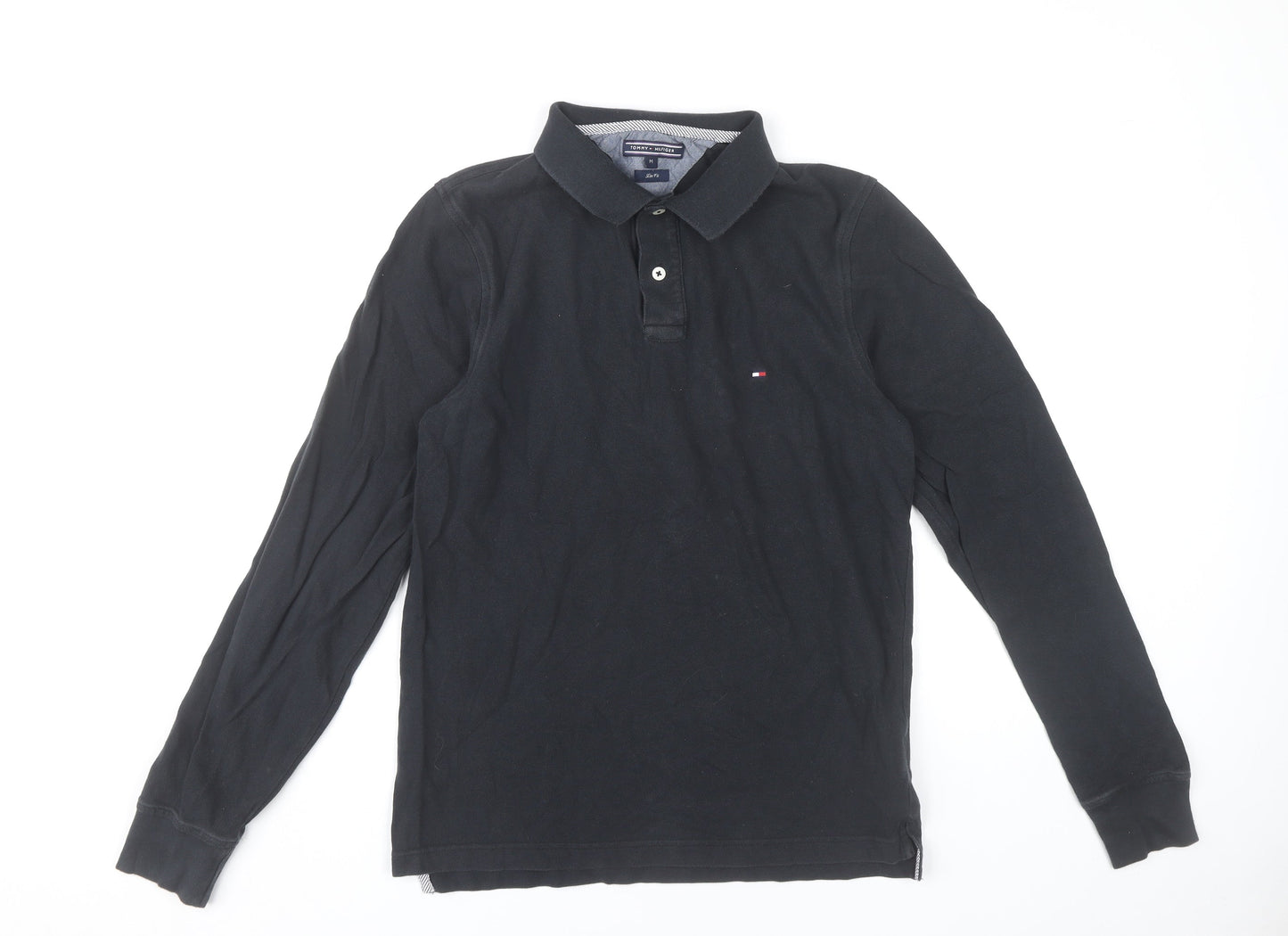 Tommy Hilfiger Men’s Black Polo Shirt M Slim Fit Long Sleeve Cotton