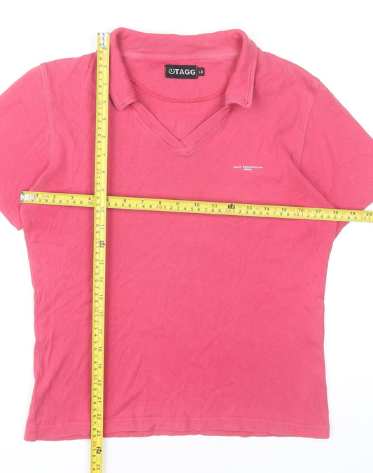Tagg Womens Pink Polo Shirt Size L Collared Short Sleeve Cotton