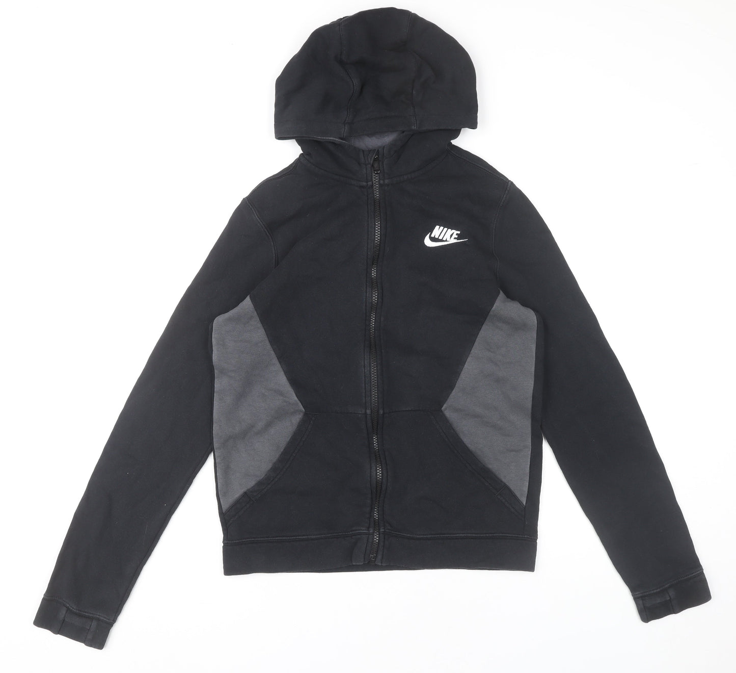 Nike Boys Black Full Zip Hoodie XL 158-170cm Cotton Blend Hooded Jacket