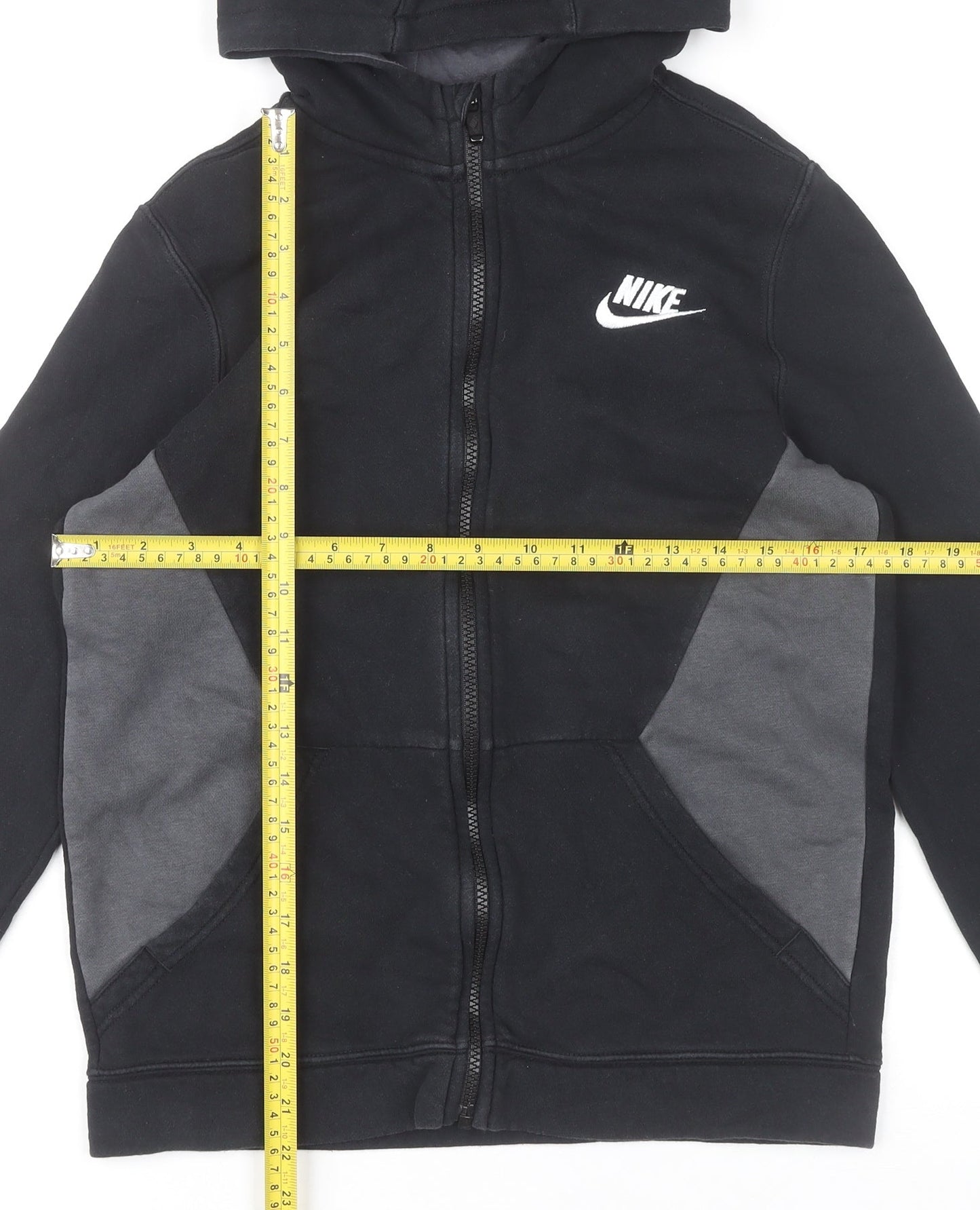 Nike Boys Black Full Zip Hoodie XL 158-170cm Cotton Blend Hooded Jacket