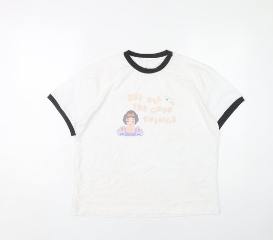 Disney Women White Ringer T-Shirt Snow White Graphic Size L
