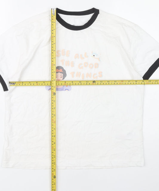 Disney Women White Ringer T-Shirt Snow White Graphic Size L