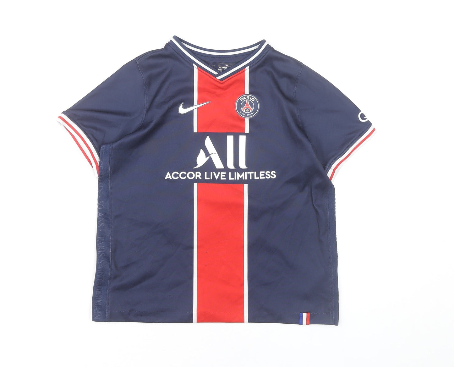 Nike Boys PSG Neymar #10 Football Jersey Blue 7-8Y Short Sleeve V-Neck