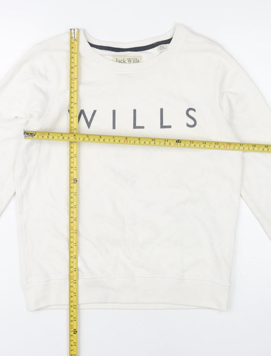 Jack Wills Womens White Sweatshirt UK 10 Pullover Logo Crew Neck
