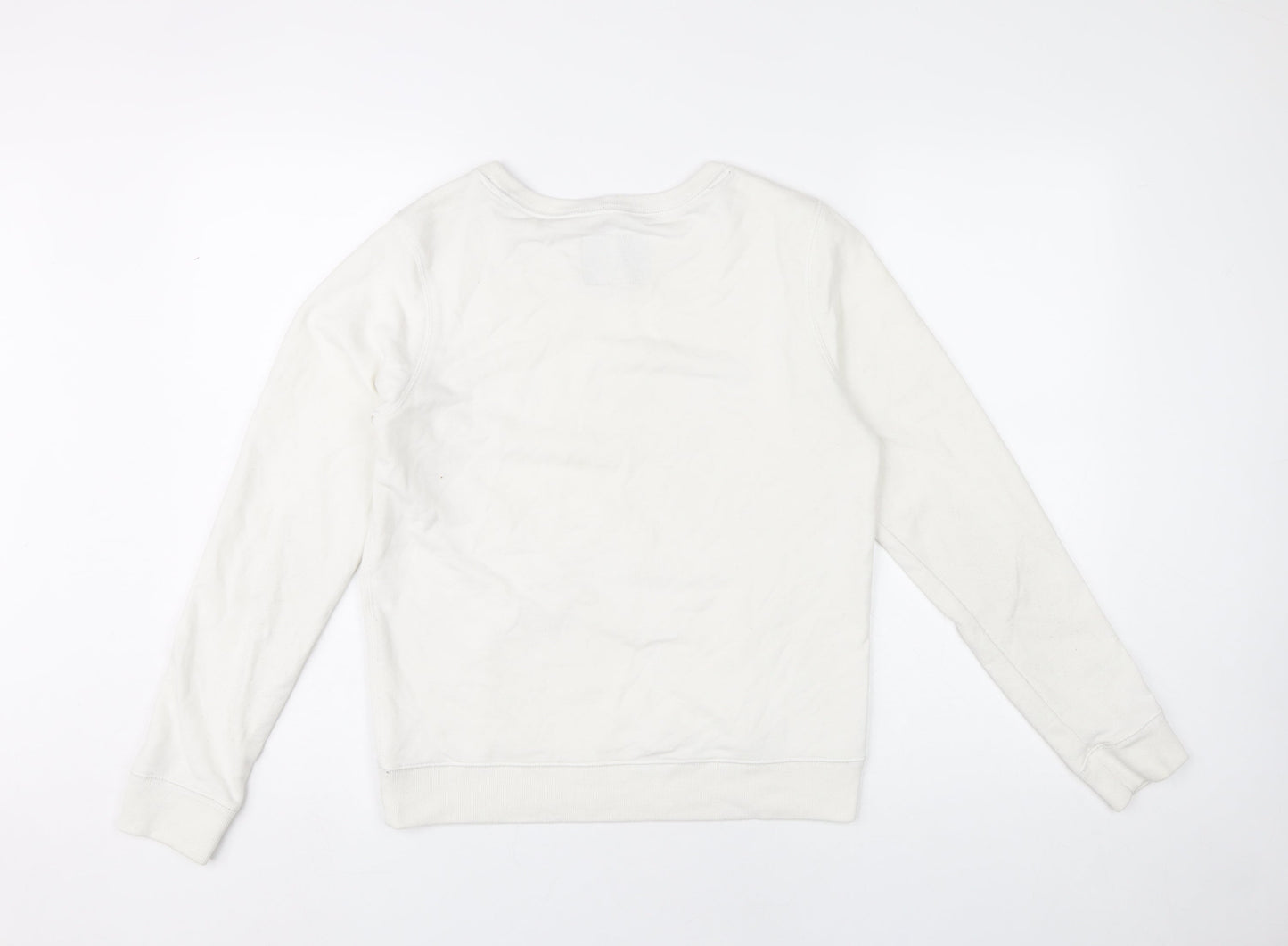 Jack Wills Womens White Sweatshirt UK 10 Pullover Logo Crew Neck
