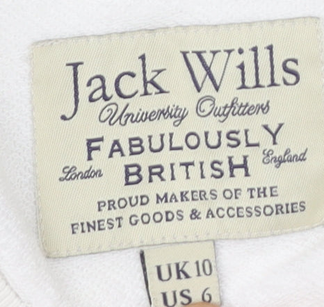 Jack Wills Womens White Sweatshirt UK 10 Pullover Logo Crew Neck