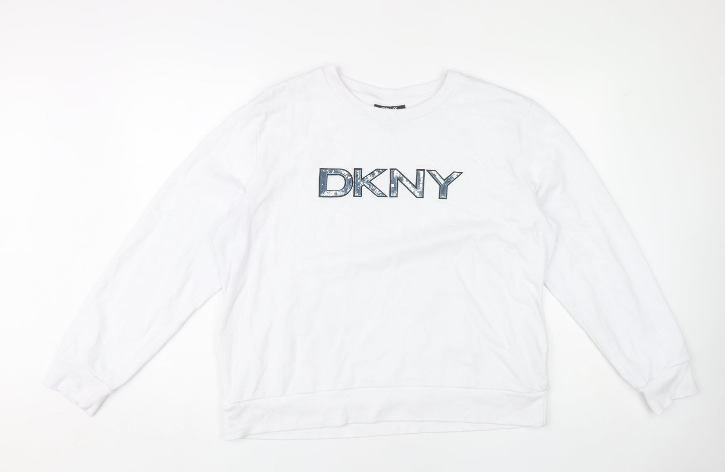 DKNY Womens White Pullover Logo Sweatshirt Size M