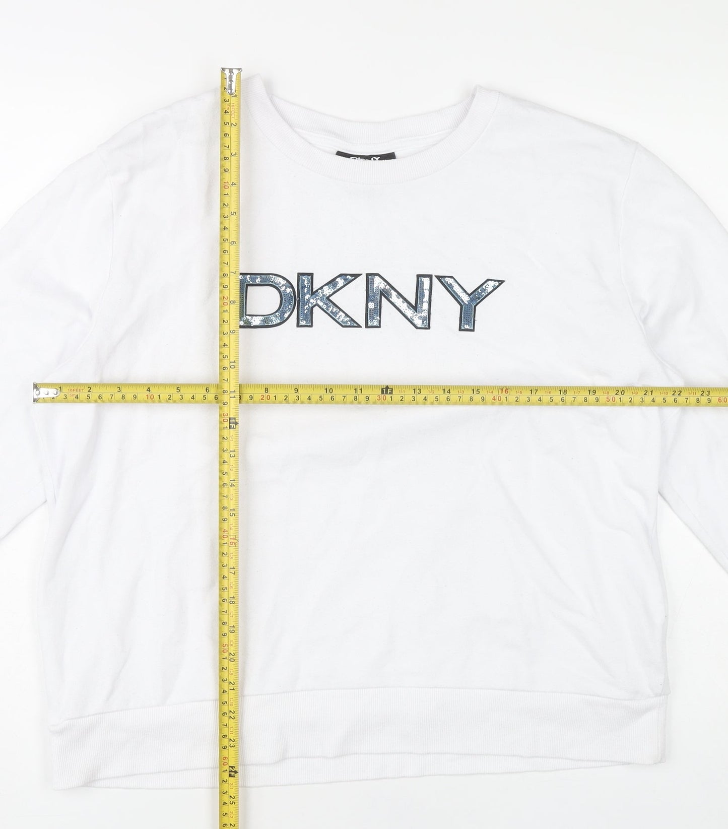 DKNY Womens White Pullover Logo Sweatshirt Size M