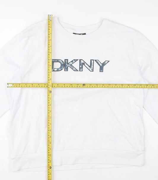 DKNY Womens White Pullover Logo Sweatshirt Size M