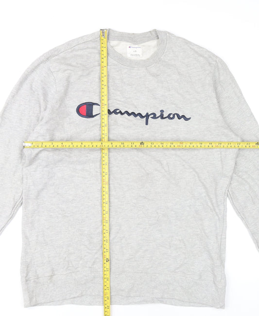 Champion Mens Grey Pullover Sweatshirt L Logo Graphic Crew Neck