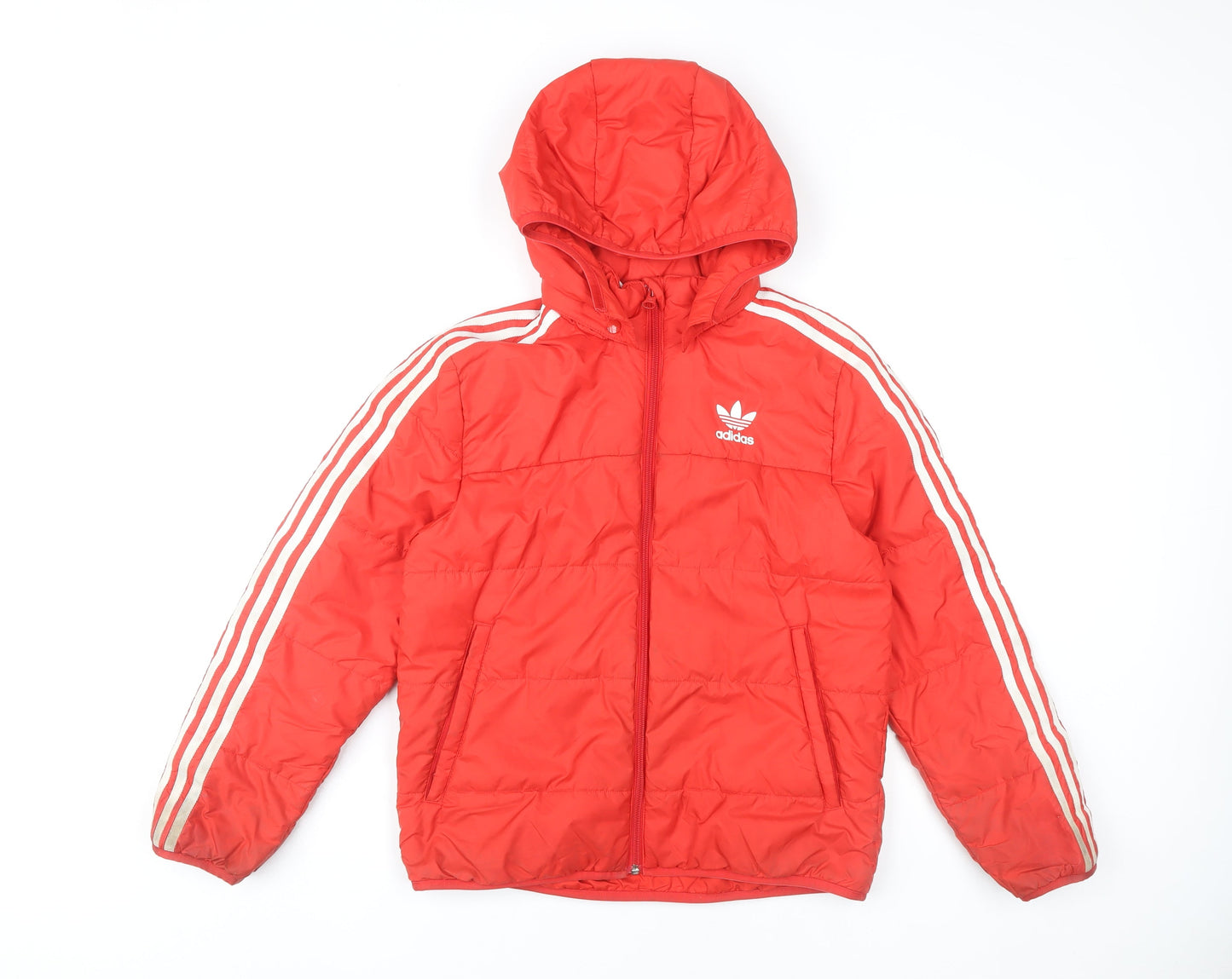 Adidas Boys Red Puffer Jacket Hooded Full Zip Sports Coat 11-12 Years