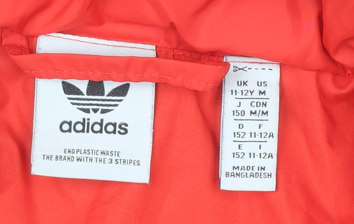 Adidas Boys Red Puffer Jacket Hooded Full Zip Sports Coat 11-12 Years
