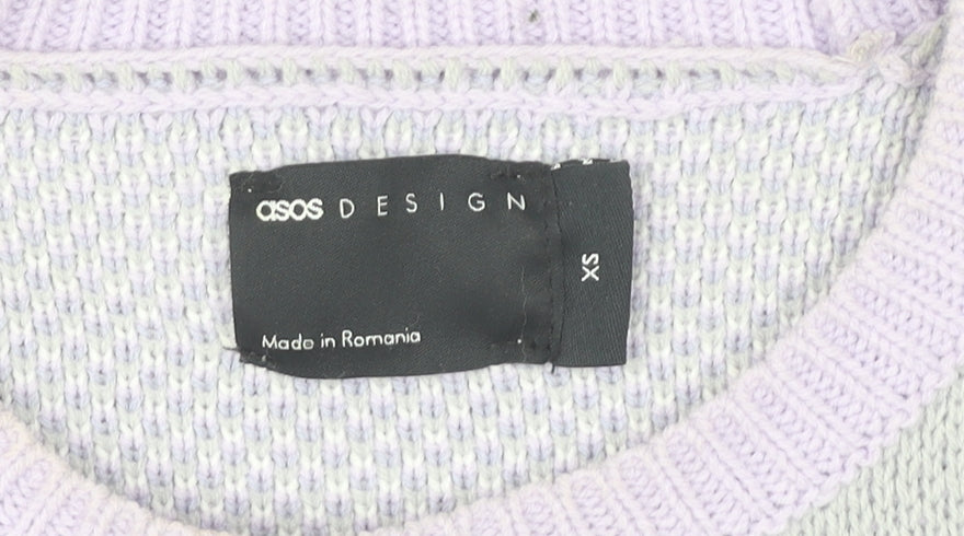 Brand and care label for ASOS DESIGN women’s xs multicoloured camouflage crew neck jumper
