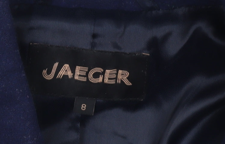 Jaeger Womens Blue Wool Blend Pea Coat UK 8 Workwear Smart Jacket